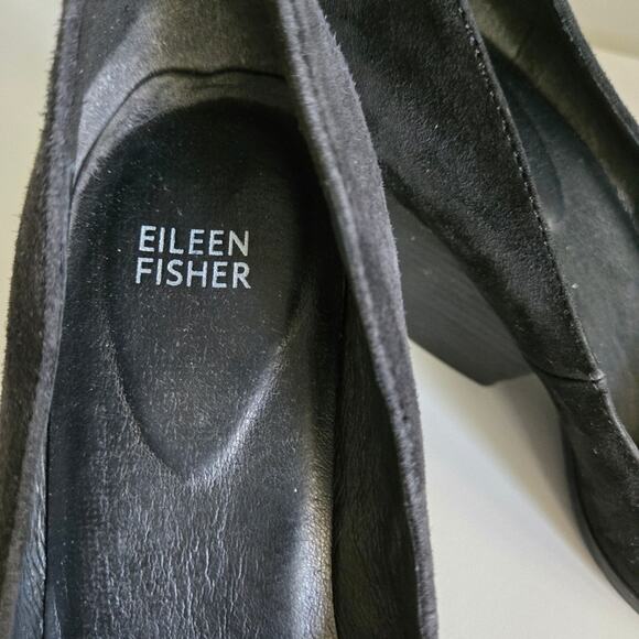 Eileen Fisher "Hawk" Black Suede Pump with Stacked Chunky Heel, Size 9.5 - Picture 10 of 10
